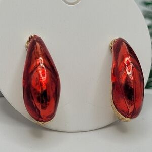 ✨2/$10✨ Red Enamel Gold Earrings Curved